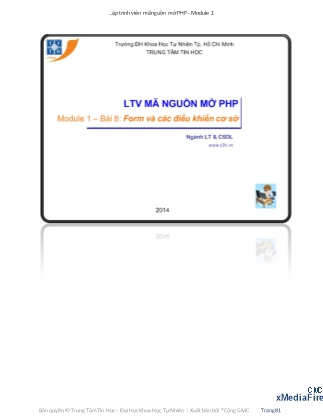 Lập trình viên mã nguồn mở PHP - Module 1 - Bài 8: Form và các điều khiển co sở