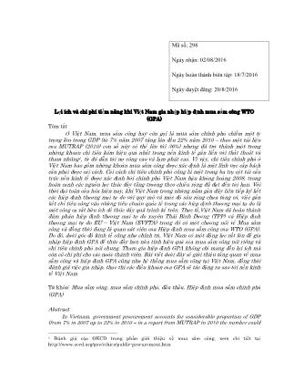 Lợi ích và chi phí tiềm năng khi Việt Nam gia nhập hiệp định mua sắm công WTO (GPA)