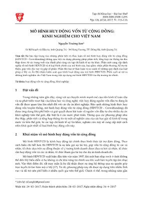 Mô hình huy động vốn từ cộng đồng: Kinh nghiệm cho Việt Nam