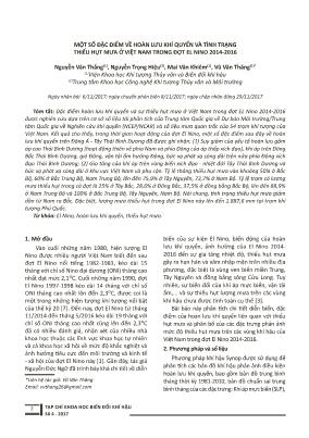 Một số đặc điểm về hoàn lưu khí quyển và tình trạng thiếu hụt mưa ở Việt Nam trong đợt el nino 2014-2016