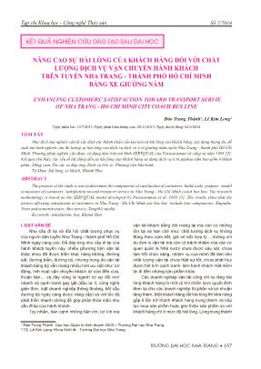 Nâng cao sự hài lòng của khách hàng đối với chất lượng dịch vụ vận chuyển hành khách trên tuyến Nha Trang - Thành phố Hồ Chí Minh bằng xe giường nằm