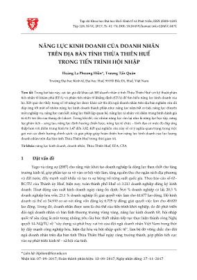 Năng lực kinh doanh của doanh nhân trên địa bàn tỉnh Thừa Thiên Huế trong tiến trình hội nhập