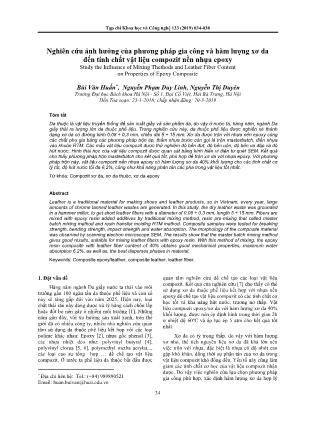 Nghiên cứu ảnh hưởng của phương pháp gia công và hàm lượng xơ da đến tính chất vật liệu compozit nền nhựa epoxy