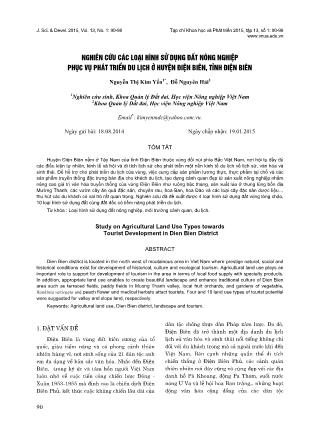 Nghiên cứu các loại hình sử dụng đất nông nghiệp phục vụ phát triển du lịch ở huyện Điện Biên, tỉnh Điện Biên