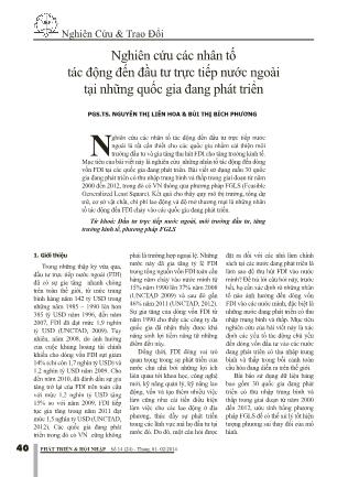 Nghiên cứu các nhân tố tác động đến đầu tư trực tiếp nước ngoài tại những quốc gia đang phát triển