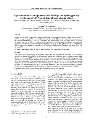 Nghiên cứu tính toán độ phụ thuộc vào lưới điện của hệ thống pin mặt trời/ắc quy tại Việt Nam sử dụng phương pháp tự hồi quy