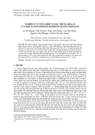 Nghiên cứu tổng hợp và đặc trưng hóa lí của bột nanocomposit hydroxyapatit/chitosan