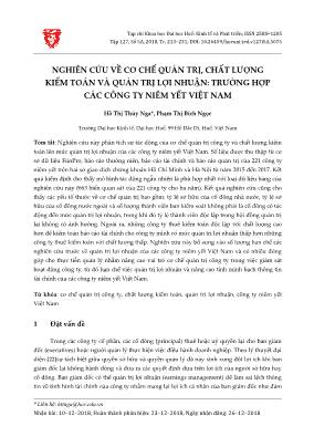 Nghiên cứu về cơ chế quản trị, chất lượng kiểm toán và quản trị lợi nhuận: Trường hợp các công ty niêm yết Việt Nam