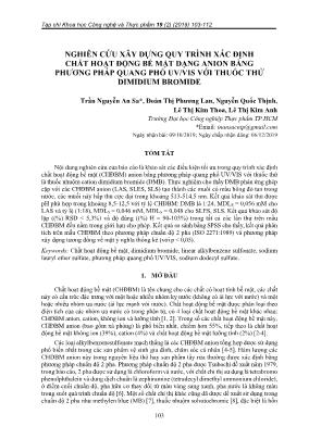 Nghiên cứu xây dựng quy trình xác định chất hoạt động bề mặt dạng anion bằng phương pháp quang phổ uv/vis với thuốc thử dimidium bromide