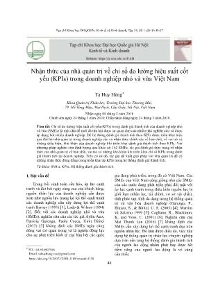 Nhận thức của nhà quản trị về chỉ số đo lường hiệu suất cốt yếu (KPIs) trong doanh nghiệp nhỏ và vừa Việt Nam