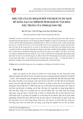 Nhu cầu của du khách dối với dịch vụ du lịch bổ sung tại các điểm di tích lịch sử văn hóa đặc trưng của tỉnh Quảng Trị