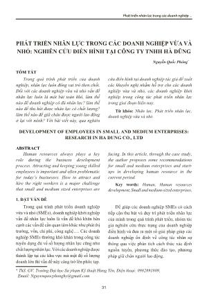 Phát triển nhân lực trong các doanh nghiệp vừa và nhỏ: Nghiên cứu điển hình tại công ty TNHH Hà Dũng