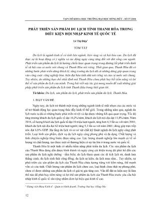 Phát triển sản phẩm du lịch tỉnh Thanh Hóa trong điều kiện hội nhập kinh tế quốc tế