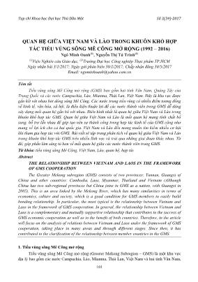 Quan hệ giữa Việt Nam và Lào trong khuôn khổ hợp tác tiểu vùng sông Mê Công mở rộng (1992 – 2016)