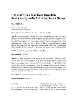 Quy định về lao động trong Hiệp định thương mại tự do Bắc Mỹ và thực hiện ở Mexico