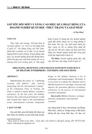 Sắp xếp, đồi mới và nâng cao hiệu quả hoạt động của doanh nghiệp quân đội - Thực trạng và giải pháp
