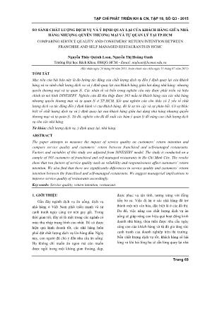 So sánh chất lượng dịch vụ và ý định quay lại của khách hàng giữa nhà hàng nhượng quyền thương mại và tự quản lý tại thành phố Hồ Chí Minh