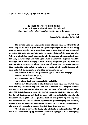 Sự hình thành và phát triển của chế định chủ thể hợp tác đầu tư của pháp luật đầu tư nước ngoài tại Việt Nam