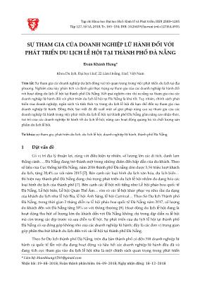 Sự tham gia của doanh nghiệp lữ hành đối với phát triển du lịch lễ hội tại thành phố Đà Nẵng