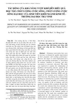 Tác động của khả năng vượt khó đến hiệu quả học tập, chất lượng cuộc sống, chất lượng cuộc sống đại học của sinh viên khối ngành kinh tế - Trường Đại học Trà Vinh