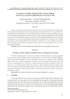 Tác động của phân tích dữ liệu và hoạch định nguồn lực doanh nghiệp đến kế toán quản trị