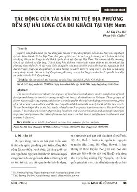 Tác động của tài sản trí tuệ địa phương đến sự hài lòng của du khách tại Việt Nam
