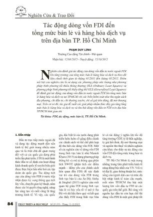 Tác động dòng vốn FDI đến tổng mức bán lẻ và hàng hóa dịch vụ trên địa bàn thành phố Hồ Chí Minh