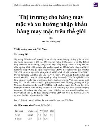 Thị trường cho hàng may mặc và xu hướng nhập khẩu hàng may mặc trên thế giới