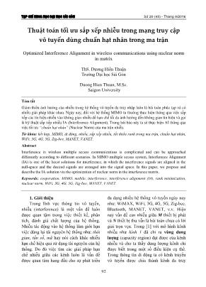 Thuật toán tối ưu sắp xếp nhiễu trong mạng truy cập vô tuyến dùng chuẩn hạt nhân trong ma trận