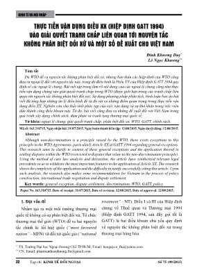 Thực tiễn vận dụng điều XX (hiệp định GATT  1994) vào giải quyết tranh chấp liên quan tới nguyên tắc không phân biệt đối xử và một số đề xuất cho Việt Nam