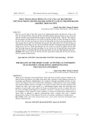 Thực trạng hoạt động của các câu lạc bộ thể dục thể thao trong trường Đại học Kinh tế và quản trị kinh doanh - Đại học Thái Nguyên