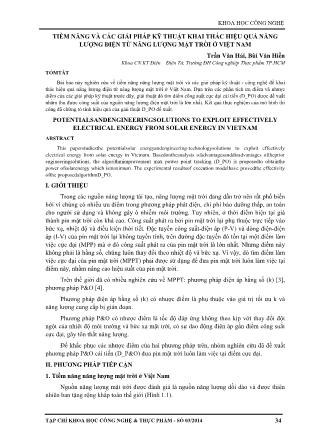Tiềm năng và các giải pháp kỹ thuật khai thác hiệu quả năng lượng điện từ năng lượng mặt trời ở Việt Nam