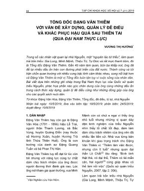 Tổng đốc Đặng Văn Thiêm với vấn đề xây dựng, quản lý đê điều và khắc phục hậu quả sau thiên tai (qua Đại Nam Thực Lục)