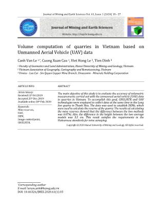 Ứng dụng công nghệ bay không người lái (UAV) trong đo đạc phục vụ công tác tính trữ lượng các mỏ đá tại Việt Nam