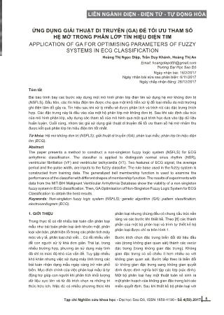 Ứng dụng giải thuật di truyền (GA) để tối ưu tham số hệ mờ trong phân lớp tín hiệu điện tim