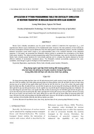 Ứng dụng ngôn ngữ lập trình hướng đối tượng python cho bài toán mô phỏng sự truyền neutron trong lò hạt nhân trong điều kiện tới hạn với cấu trúc hình học phẳng