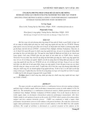 Ứng dụng phương pháp CFMAE để xây dựng hệ thống đánh giá năng lực chuỗi cung ứng ngành dệt may khu vực thành phố Hồ Chí Minh