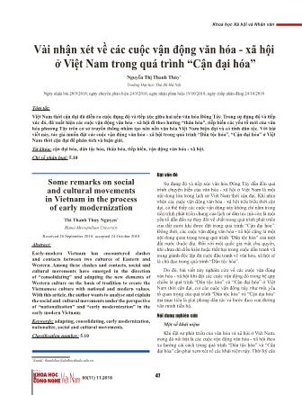 Vài nhận xét về các cuộc vận động văn hóa - Xã hội ở Việt Nam trong quá trình “Cận đại hóa”