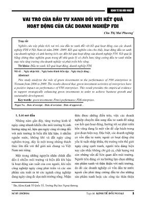 Vai trò của đầu tư xanh đối với kết quả hoạt động của các doanh nghiệp FDI