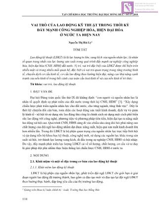 Vai trò của lao động kỹ thuật trong thời kỳ đẩy mạnh công nghiệp hóa, hiện đại hóa ở nước ta hiện nay