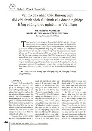 Vai trò của nhận thức thương hiệu đối với chính sách tài chính của doanh nghiệp: Bằng chứng thực nghiệm tại Việt Nam