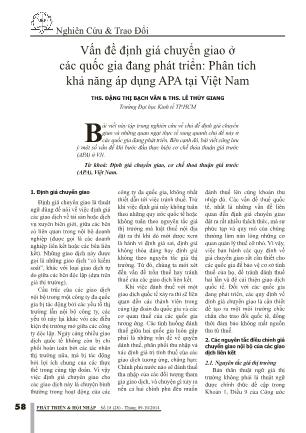 Vấn đề định giá chuyển giao ở các quốc gia đang phát triển: Phân tích khả năng áp dụng APA tại Việt Nam