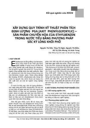 Xây dựng quy trình kỹ thuật phân tích định lượng pga (axit phenylglyoxylic) – sản phẩm chuyển hóa của ethylbenzen trong nước tiểu bằng phương pháp sắc ký lỏng khối phổ