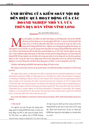 Ảnh hưởng của kiểm soát nội bộ đến hiệu quả hoạt động của các doanh nghiệp nhỏ và vừa trên đỊa bàn tỉnh Vĩnh Long