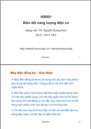 Bài giảng Biến đổi năng lượng điện cơ - Bài 8: Máy điện đồng bộ - Nguyễn Quang Nam