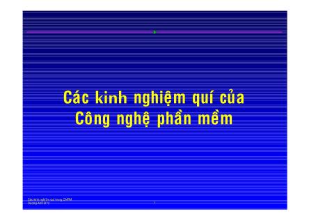 Bài giảng Các kinh nghiệm quí của công nghệ phần mềm