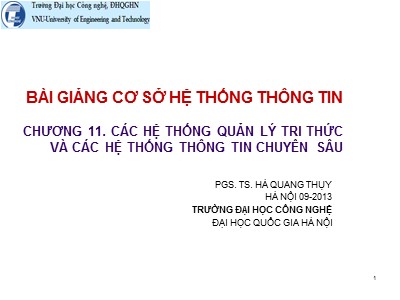 Bài giảng Cơ sở hệ thống thông tin - Chương 11: Các hệ thống quản lý tri thức và các hệ thống thông tin chuyên sâu - Hà Quang Thụy