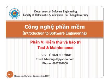 Bài giảng Giới thiệu chung về công nghệ phần mềm - Chương 9: Kiểm thử phần mềm