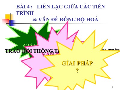 Bài giảng Hệ điều hành nâng cao - Bài 4: Liên lạc giữa các tiến trình và vấn đề đồng bộ hoá - Trần Hạnh Nhi