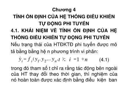 Bài giảng Kỹ thuật điều khiển tự động - Chương 4: Tính ổn định của hệ thống điều khiển tự động phi tuyến